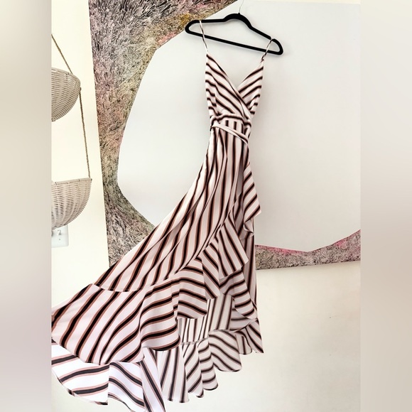 love pink Dresses & Skirts - Love Pink stripes black and tan faux wrap ruffle dress large